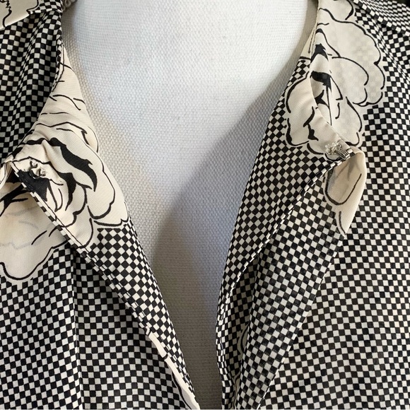 80s Checkerboard Floral Blouse - Picture 6 of 8
